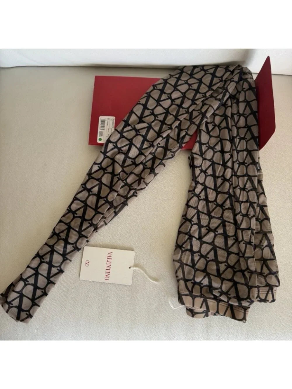 NWT Valentino Beige & Black Iconographe Tights Logo Sz L-XL
